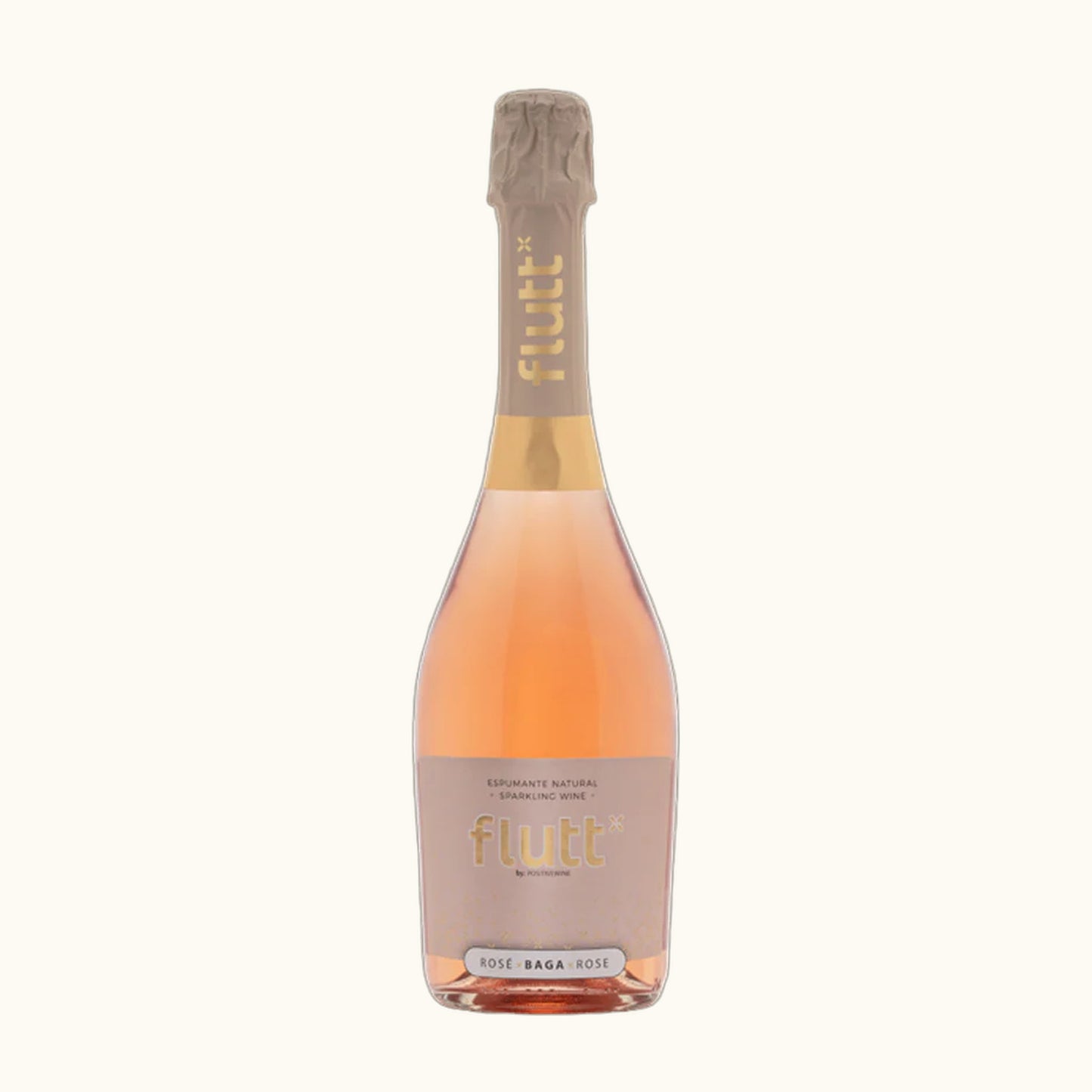 Quatro Cravos Flutt Rosé - Flasche mit Etikett vor beigem Hintergrund