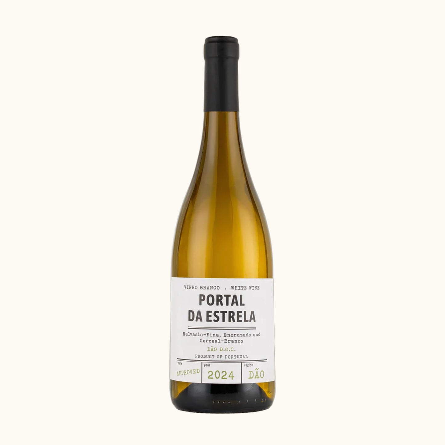 Portal da Estrela 2023 Weisswein - Flasche mit Etikett vor beigem Hintergrund