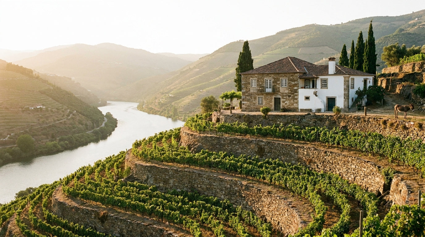 Portugiesische Quinta mit Terrassen-Weinbergen im Douro