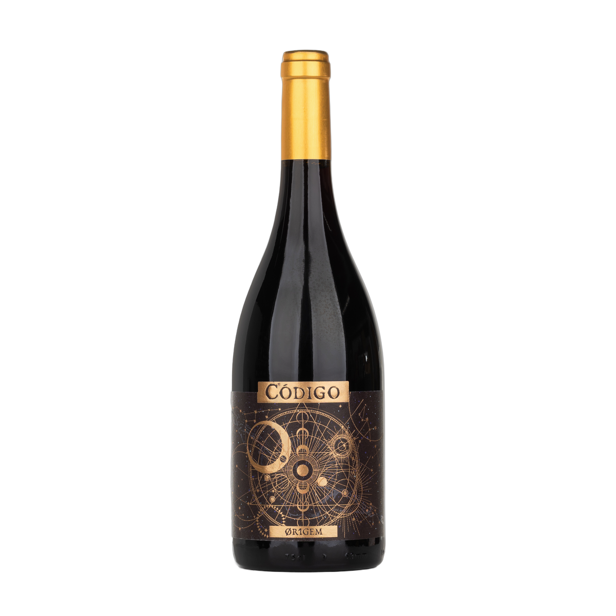 Código Wines Or1gem Tinto 2023 – Flasche Rotwein mit Etikett vor weissem Hintergrund