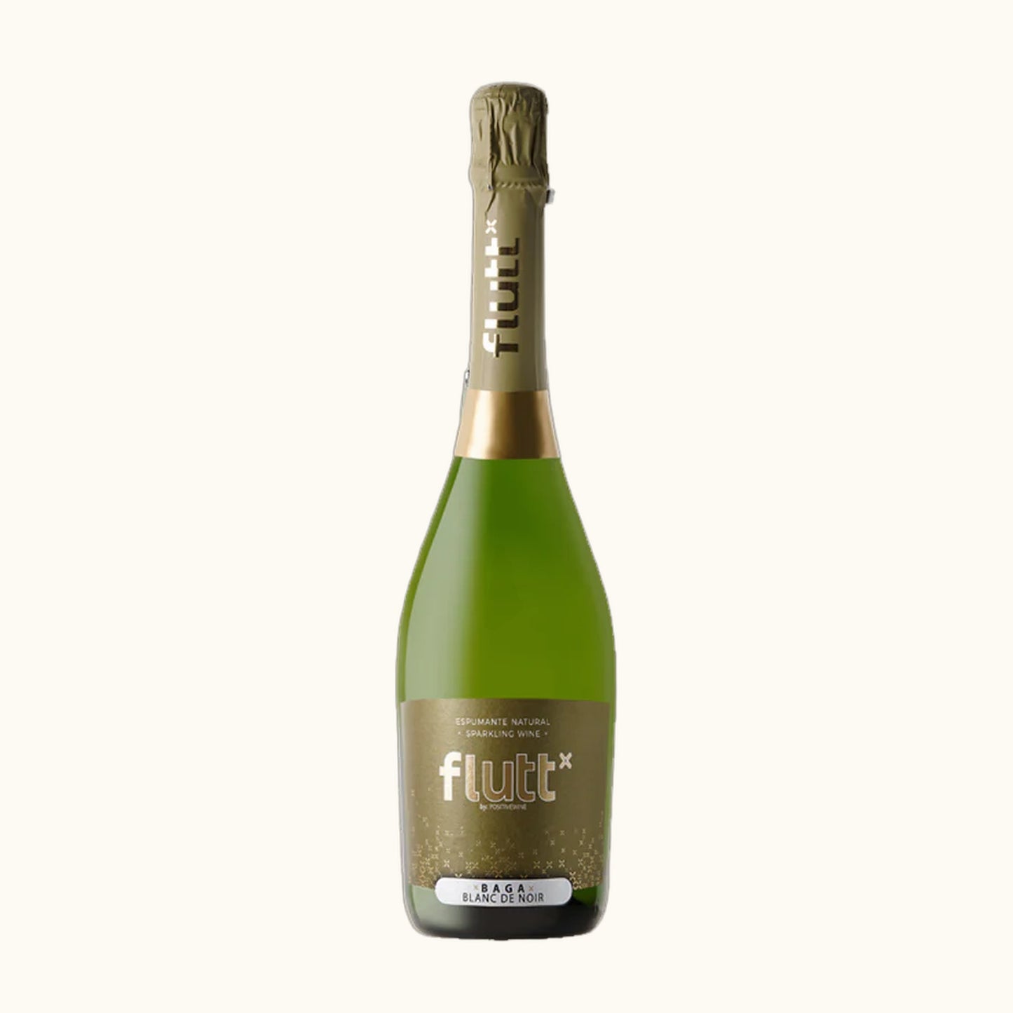 Quatro Cravos Flutt Schaumwein Blanc de Noir - Flasche mit Etikett vor beigem Hintergrund