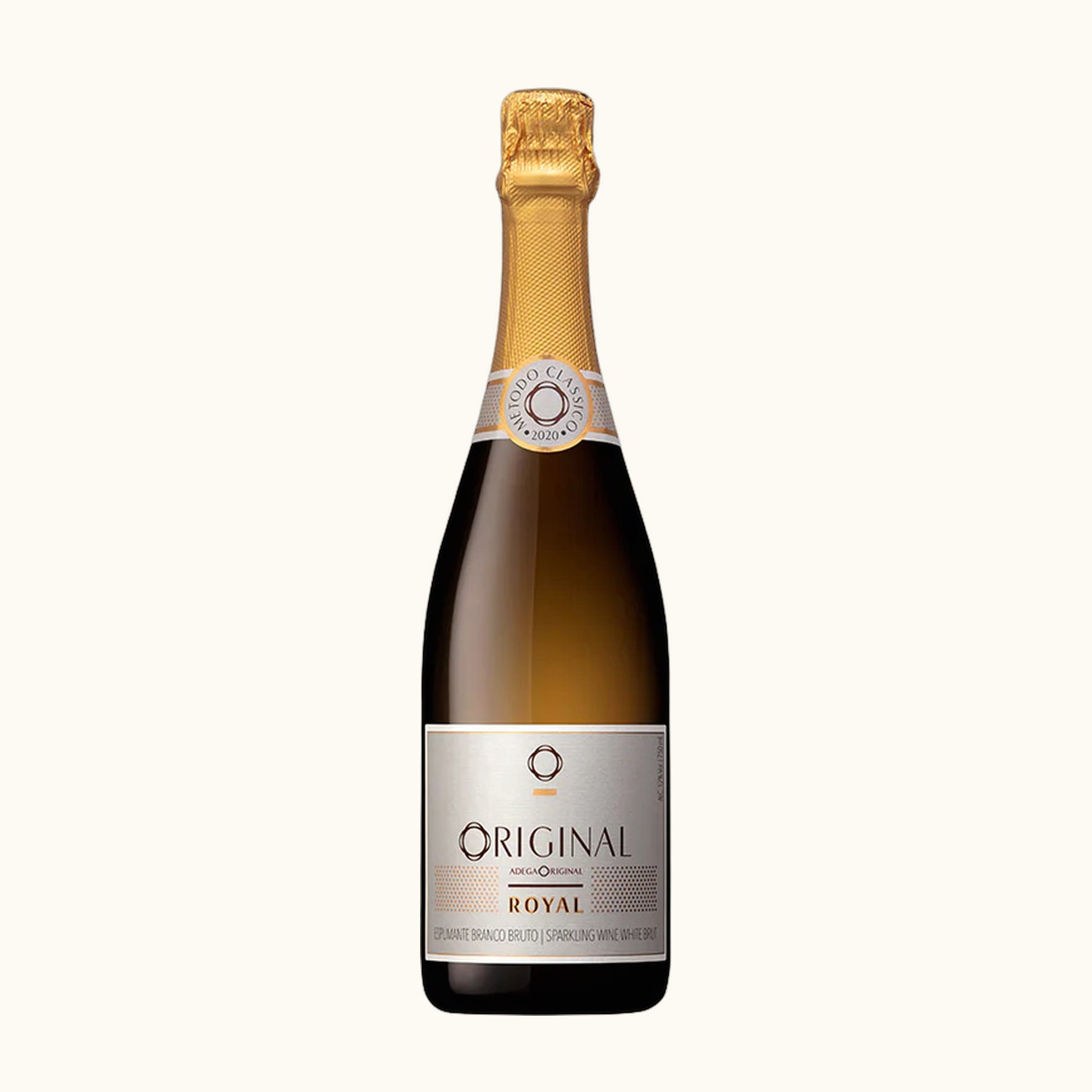 Quatro Cravos Original Schaumwein Royal - Flasche mit Etikett vor beigem Hintergrund