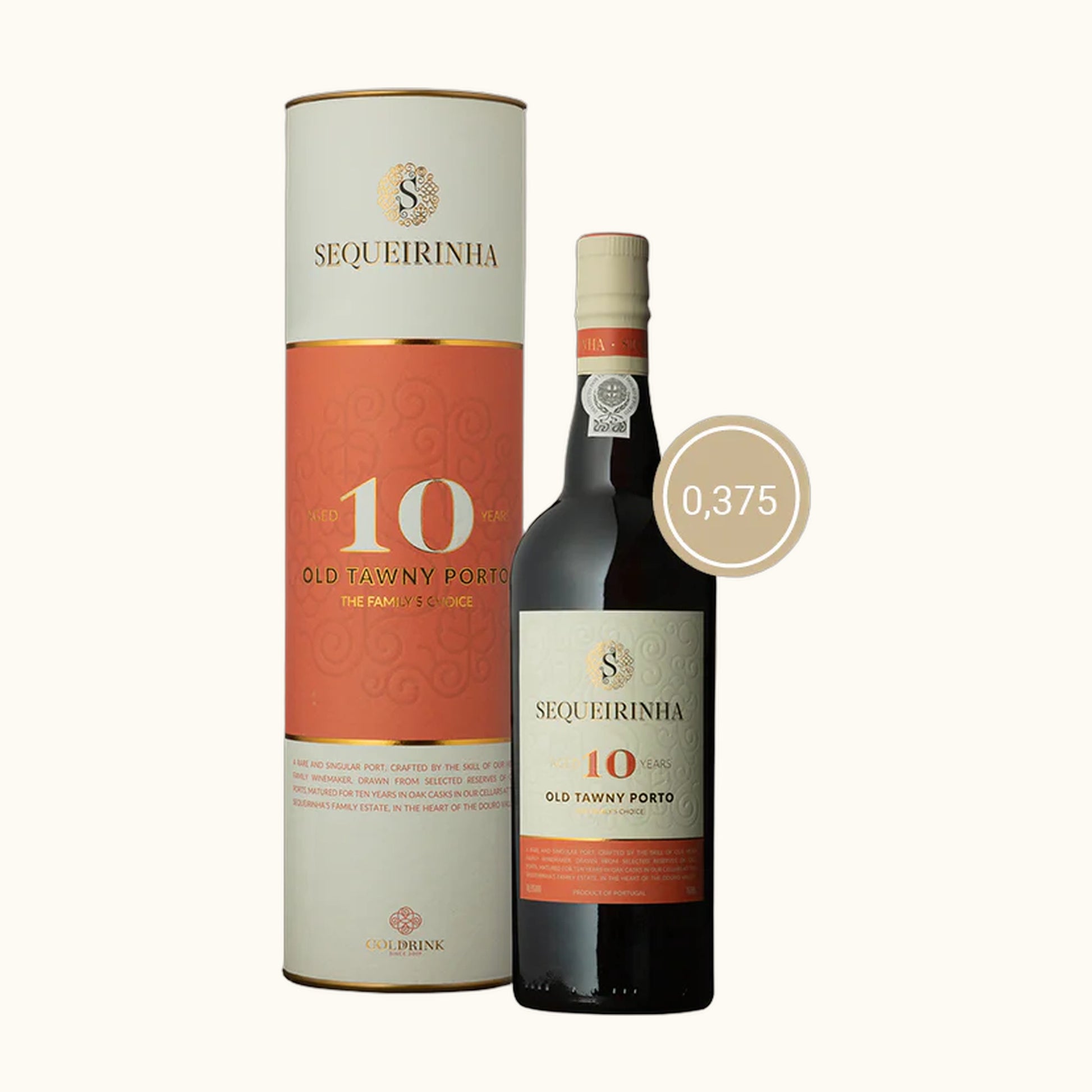 Portwein Tawny 10 Jahre - Flasche mit Etikett vor weissem Hintergrund und edlem Karton