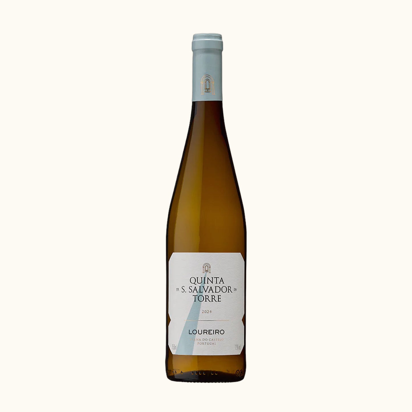 Quinta de S. Salvador da Torre Loureiro 2024 Weisswein - Flasche mit Etikett vor beigem Hintergrund