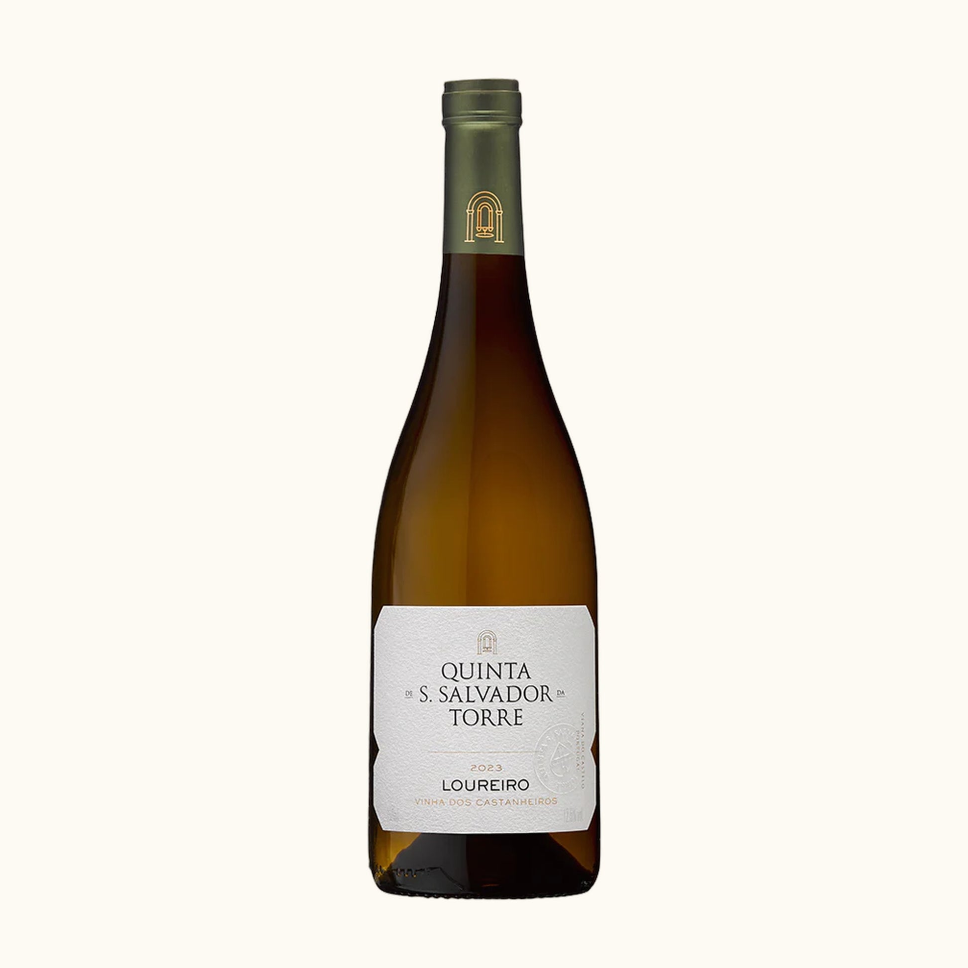 Quinta de S. Salvador da Torre Castanheiros 2023 Grüner Wein - Flasche mit Etikett vor beigem Hintergrund