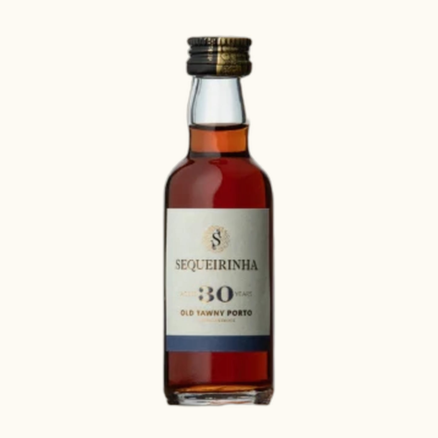 Kleiner Portwein Tawny 30 Jährig - Flasche mit Etikett vor beigem Hintergrund