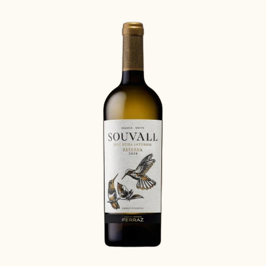 Souvall Reserva 2020 Weisswein - Flasche mit Etikett vor beigem Hintergrund