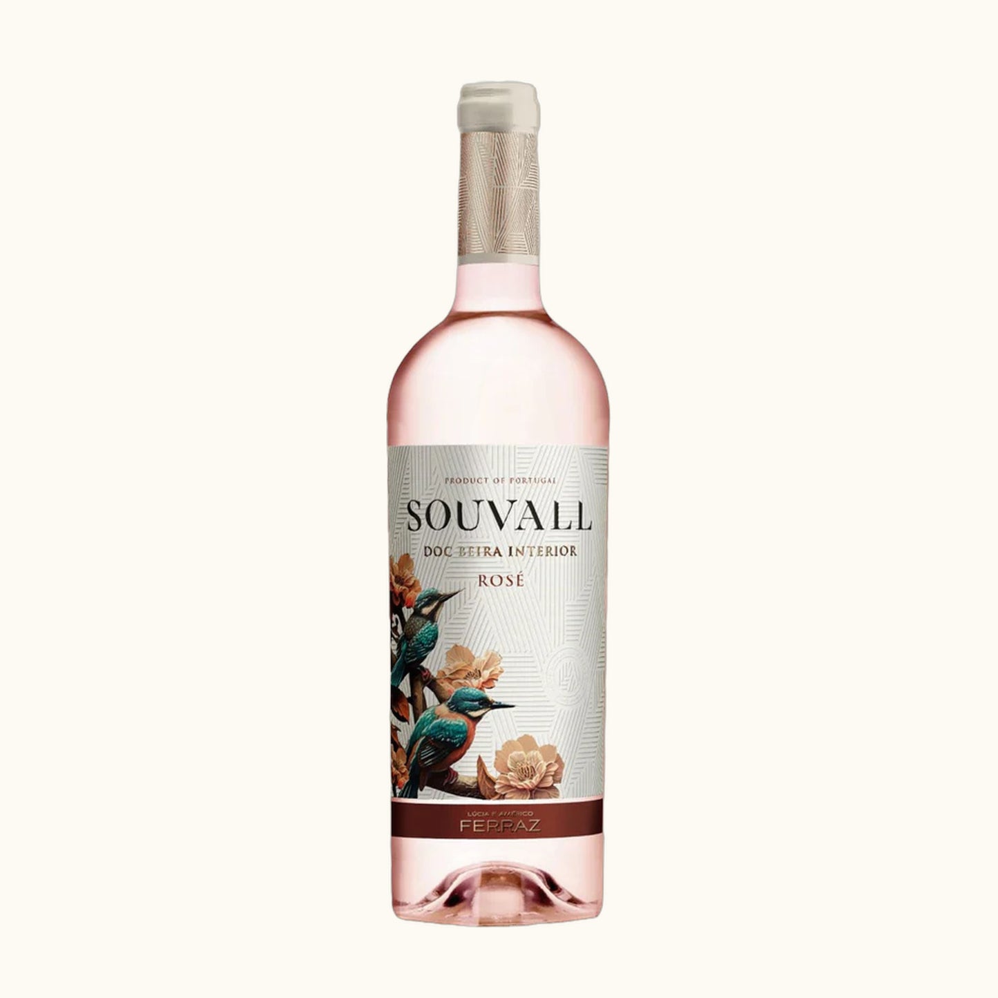 Souvall Rosé 2023 - Flasche mit Etikett vor beigem Hintergrund