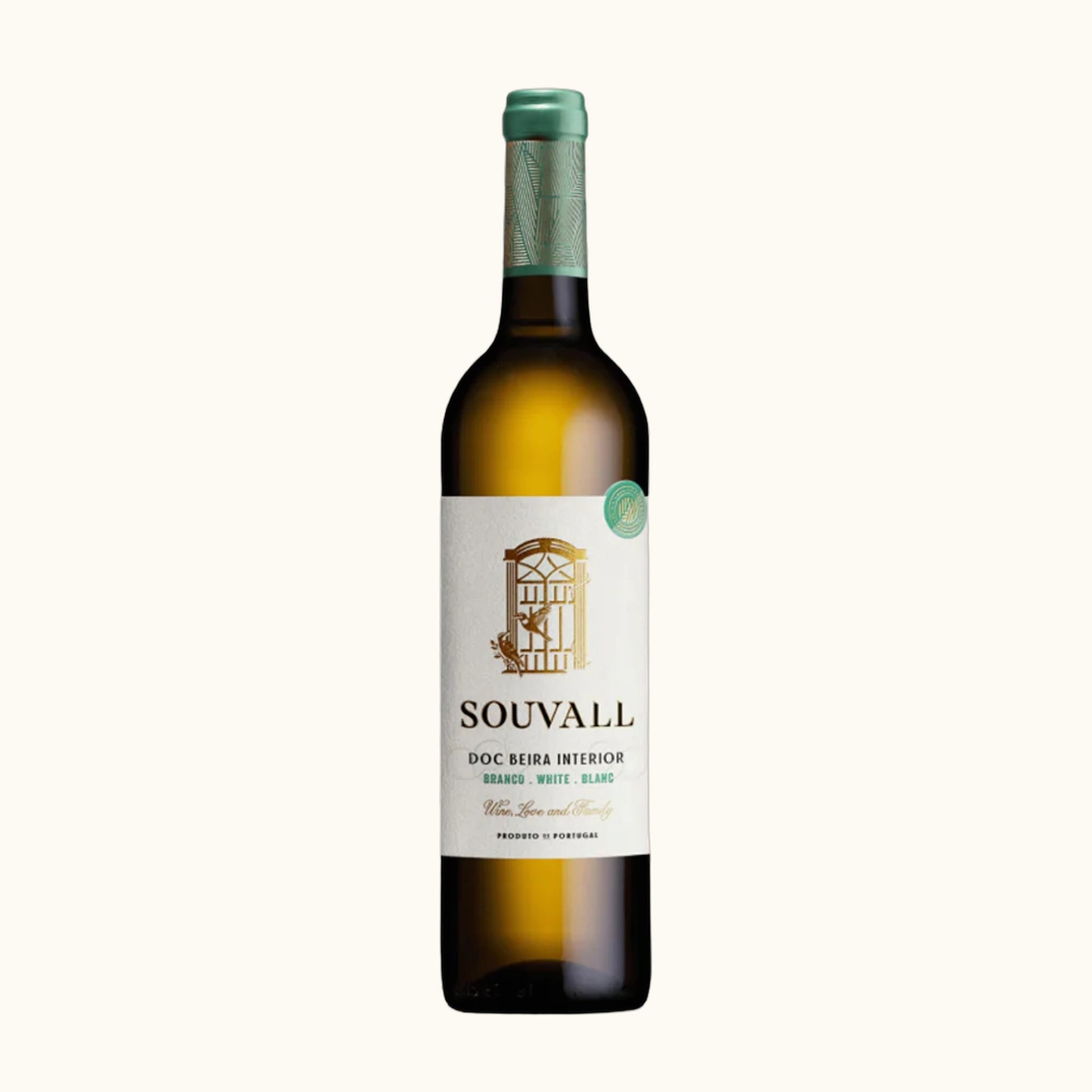 Souvall Colheita Weisswein 2023 0.75L - Flasche mit Etikett vor beigem Hintergrund
