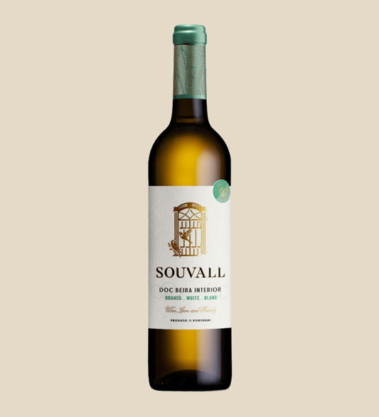 Souvall Colheita Weisswein 2023 0.75L - Flasche mit Etikett vor beigem Hintergrund