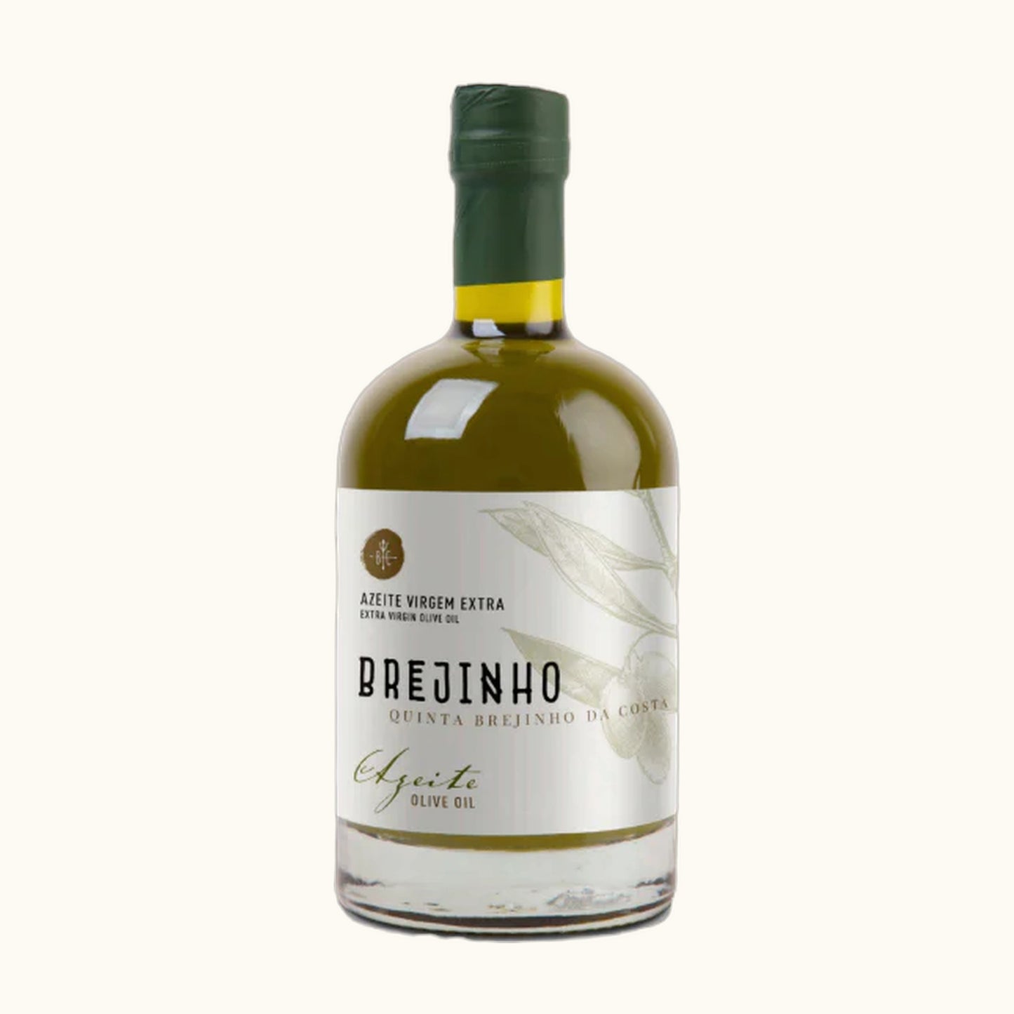 Brejinho Olivenöl - 200ml - Flasche mit Etikett vor beigem Hintergrund