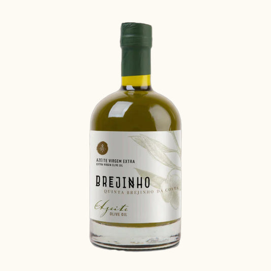 Brejinho Olivenöl - 200ml - Flasche mit Etikett vor beigem Hintergrund
