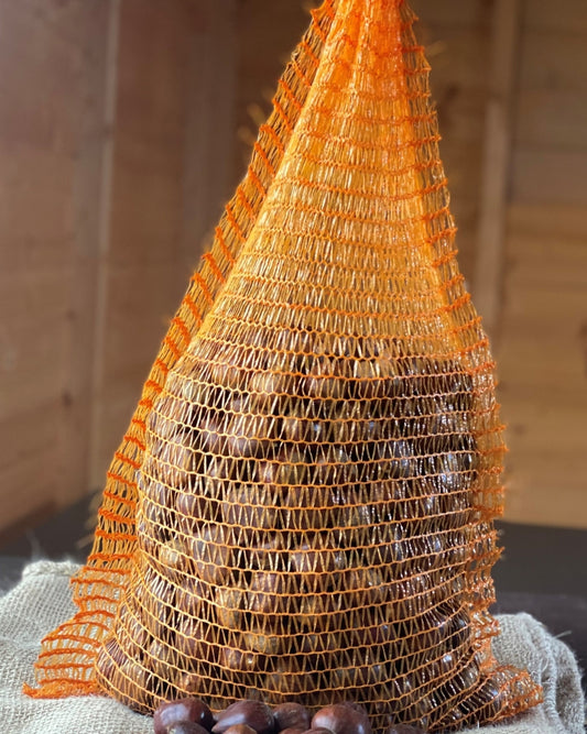 Grosser Sack mit Marroni hochgehalten