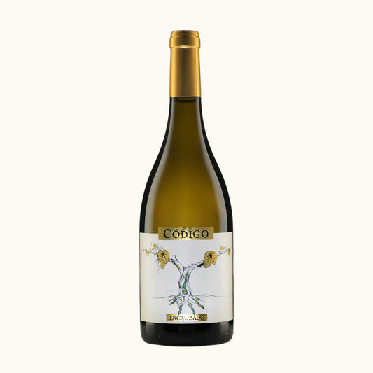 Codiog Encruzado Weisswein - Flasche mit Etikett vor beigem Hintergrund