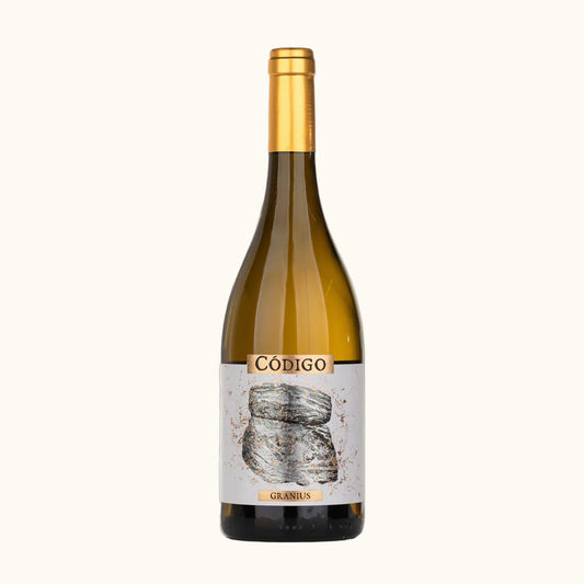 Codigo Granius 2022 Weisswein - Flasche mit Etikett vor beigem Hintergrund
